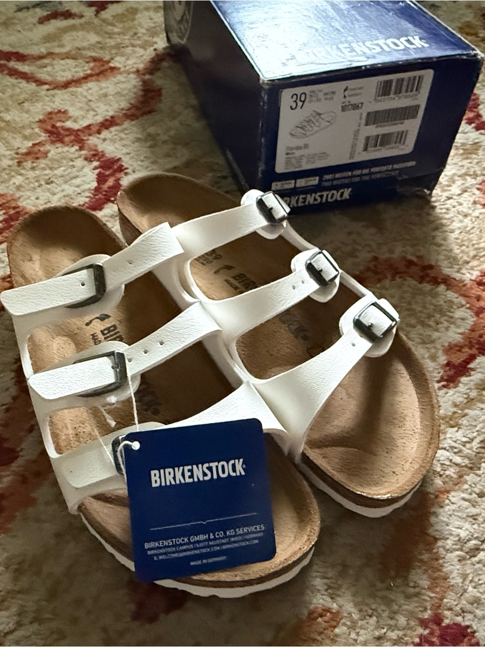 NWT Birkenstock White Triple-Strap Sandals 39 Narrow